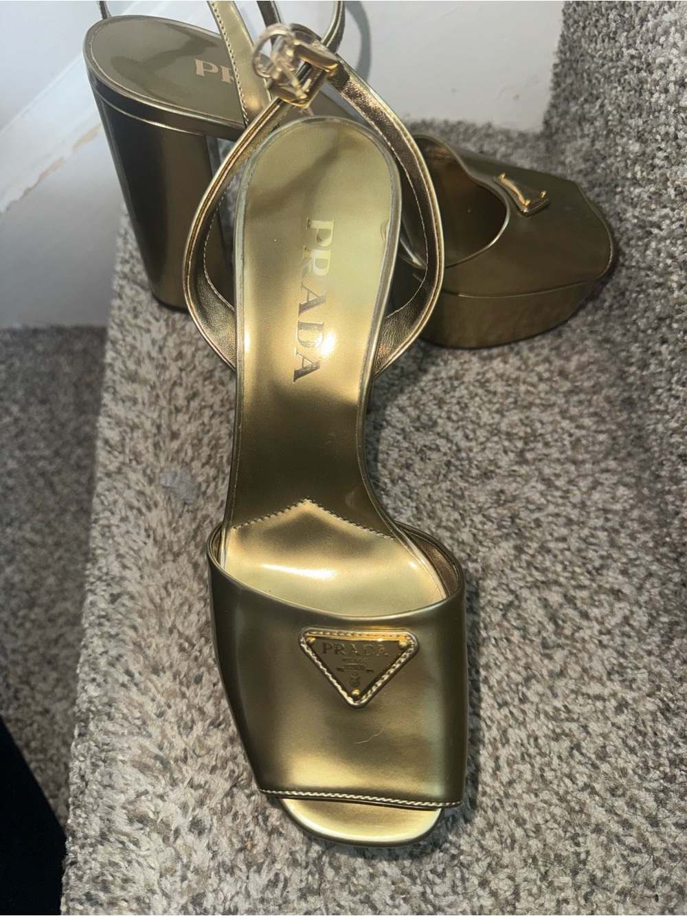 Prada Metallic Gold Slingback Heeled Sandals - Picture 2 of 5